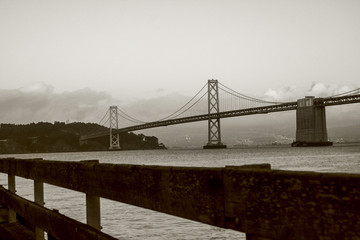 Sepia Bay Bridge in the winter, San Francisco