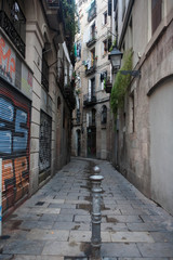 Narrow cobble street in Barcelona