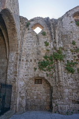 Naklejka premium Rhodes, Greece: Ruins of the medieval 14th-century Church of the Virgin of the Burgh, on the Aegean island of Rhodes.