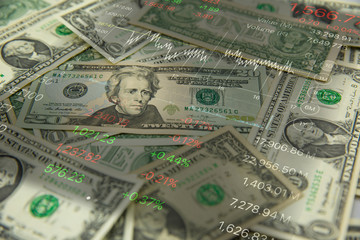 dollar bills  and stock market price table at beside.Business concept - stock,  cash . image for...