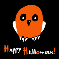 Stylized Owl on a black background. Happy Halloween card.