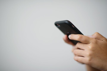 close up hand typing smartphone with copy space for text, shopping online, sending email, man play phone, use smartphone, mobile phone, telephone