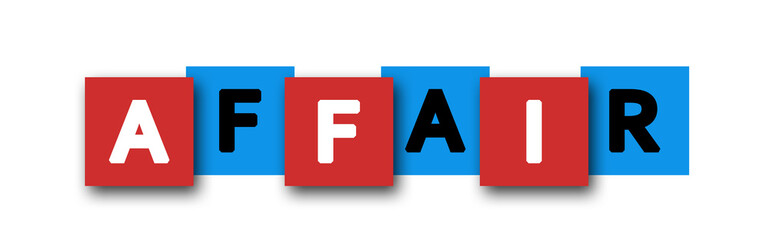 Fototapeta premium Affair - letters written in beautiful boxes on white background