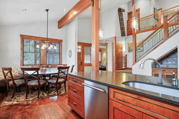 Open kitchen room with dining area.