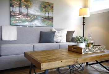 Family room interior with close up of a coffee table - Powered by Adobe