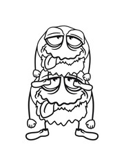 cartoon huckepack 2 freunde team paar kind mama papa familie monster stehen alt kopf gro&szlig;vater opa bart gesicht kopf betrunken verwirrt frech comic clipart cool