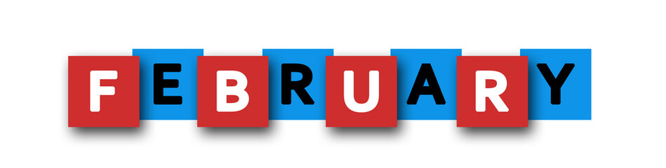 February - letters written in beautiful boxes on white background