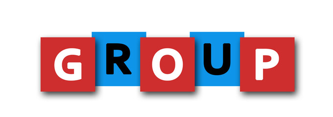 Group - letters written in beautiful boxes on white background