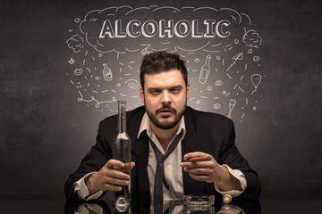 Loser drunk man with drinking, drug, hangover, alcoholic drugs concept
