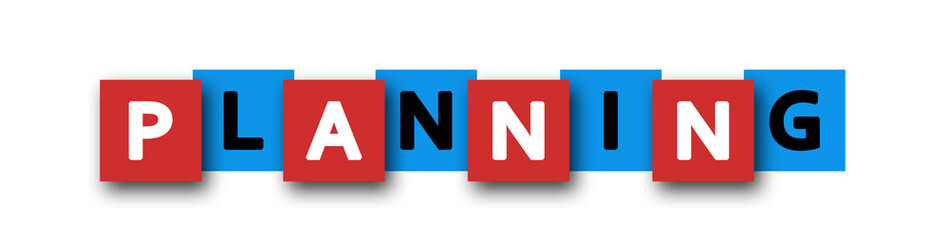 Planning - letters written in beautiful boxes on white background