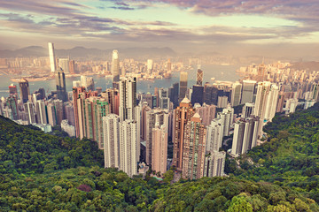 View of the downtown of Hong Kong from Victoria Peak.