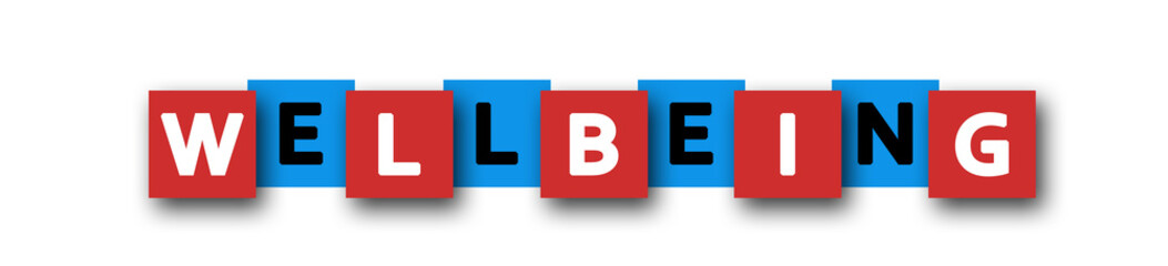 Wellbeing - letters written in beautiful boxes on white background