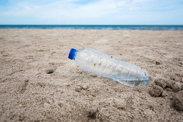 Plastic bottle litter on beaches long life garbage, Environment,Global warming, Save the world...