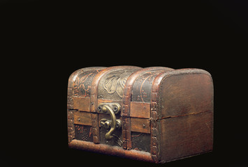 old wood box in a black background 