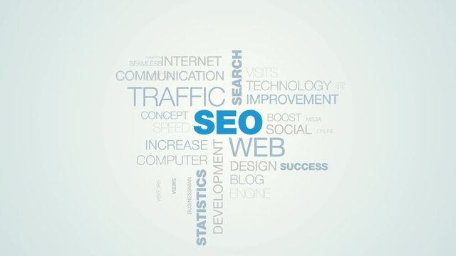 seo web traffic search optimization ranking analysis website network statistics marketing animated word cloud background in uhd 4k 3840 2160.