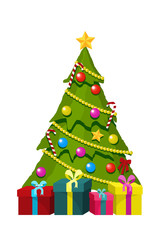 Christmas tree with gift boxes and ornaments