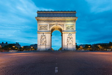 Fototapeta premium Arc de Triomphe and Champs Elysees, Landmarks in center of Paris, at night. Paris, France