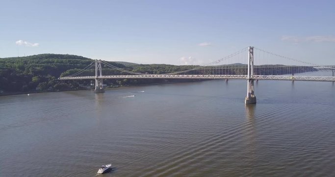 Drone slow push in on Hudson river and bridge