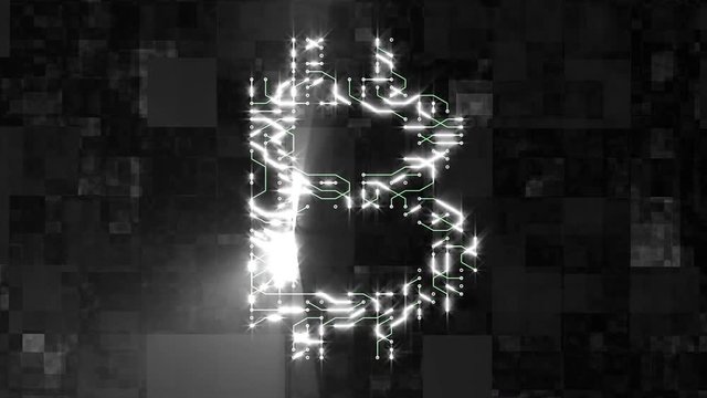 4k a futuristic circuit board with moving electrons shaped bitcoin currency sign,block chain,abstract electronic connections,Cripto currency bitcoin.Global internet finance,worldwide,rays light.
