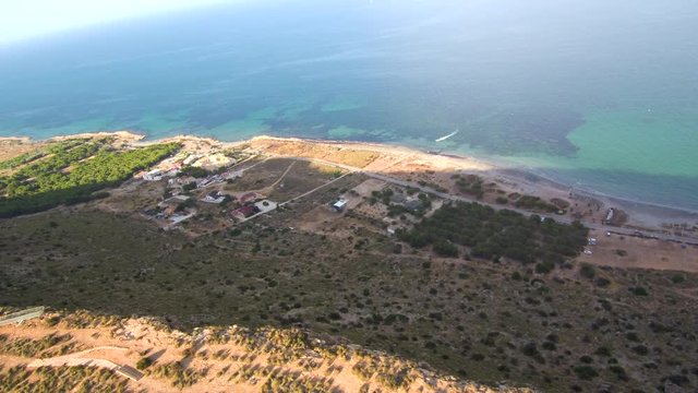 Aerial view of landscape  and beach in Murcia,Spain. Drone Footage