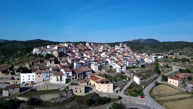 Drone in Zorita del Maestrazgo. Village of Castellon, Spain - 4k Video