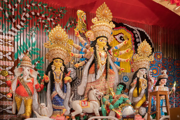 Fototapeta na wymiar Durga idol at Puja Pandal, Durga Puja festival