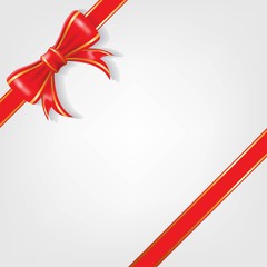 red bow ribbon with gold line vector. New Year, valentine, birthday, anniversary, surprise and Christmas element.