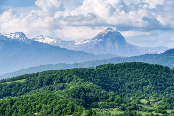 Beautiful landscape with views of the valley and mountains on the horizon