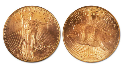 Antique twenty dollar gold coin.