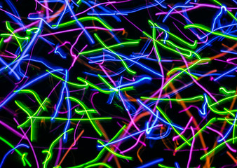 Colored abstract curved lines on a dark background.