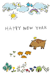 いのしし年　絵本のような年賀状