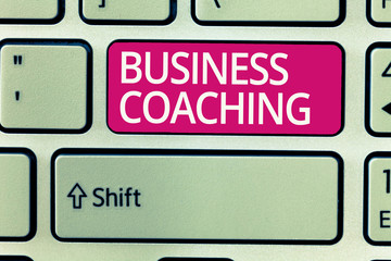 Writing note showing Business Coaching. Business photo showcasing Helping employees become more active Consulting an expert.