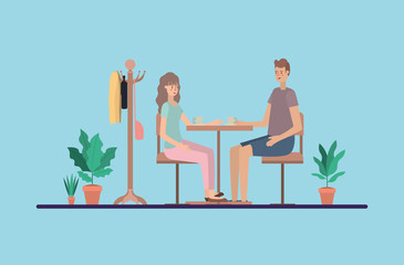 young couple drinking coffee on the dinning room