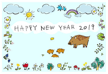 いのしし年　絵本のような年賀状