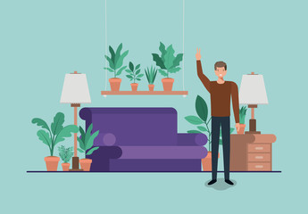 young man on the livingroom