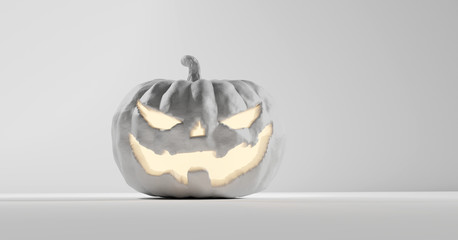 white Halloween pumpkin 3d-illustration light grey Halloween background