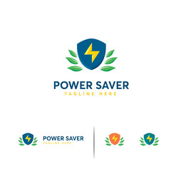 Power Saver logo designs template, Electricity Shield logo symbol