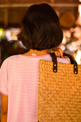 Handbags made of papyrus Water weed grows well in wetlands of tropical Southeast Asia. Rural women...