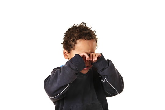 little boy crying stock photo