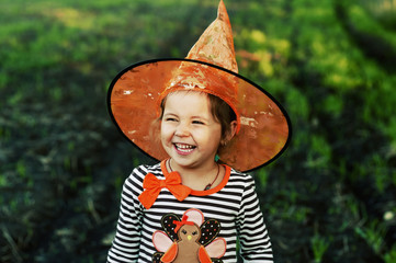 girl on Halloween day . Happy Halloween.