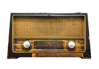 clipping path, old retro wooden radio reciever isolated on white background