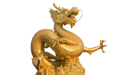 Fototapeta na wymiar Golden dragon on white background