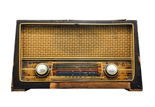 clipping path, old retro wooden radio reciever isolated on white background