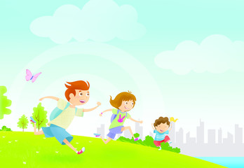 Obraz na płótnie Canvas Ilustracion niños en el parque