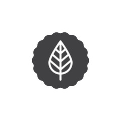 Leaf label vector icon. filled flat sign for mobile concept and web design. Organic quality label simple solid icon. Eco symbol, logo illustration. Pixel perfect vector graphics