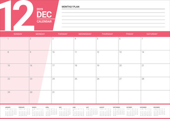 December 2019 desk calendar vector illustration
