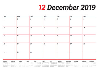 December 2019 desk calendar vector illustration