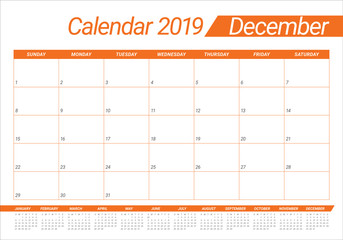 December 2019 desk calendar vector illustration