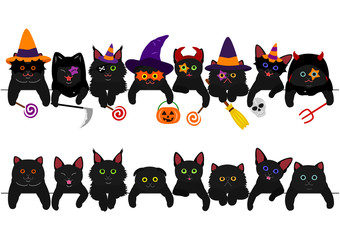 cute black kitties border set with Halloween costumes