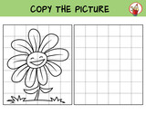 Funny smiling flower. Copy the picture. Coloring book. Educational game for children. Cartoon vector illustration